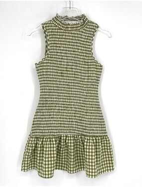 Peppermayo Dress Womens 4 Green Gingham Smocked Mini Preppy Old Money